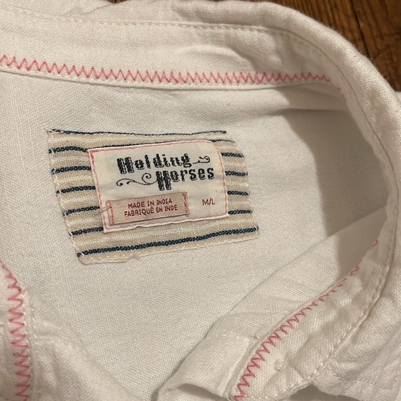 Anthropologie Holding Horses Striped Loose Fit Boho Button Down Cotton Top M/L - Picture 3 of 6